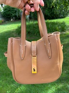 Polo Ralph Lauren ID Leather Small Tote bag in brown with crossbody strap